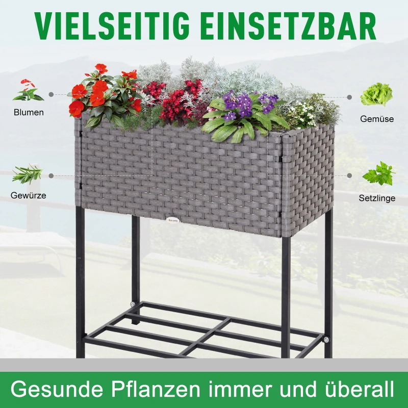 Outsunny® verhoogd bed, bloembak, bloempot met plank, irrigatie, rotan bruin 70 x 30 x 72 cm | Aosom.de