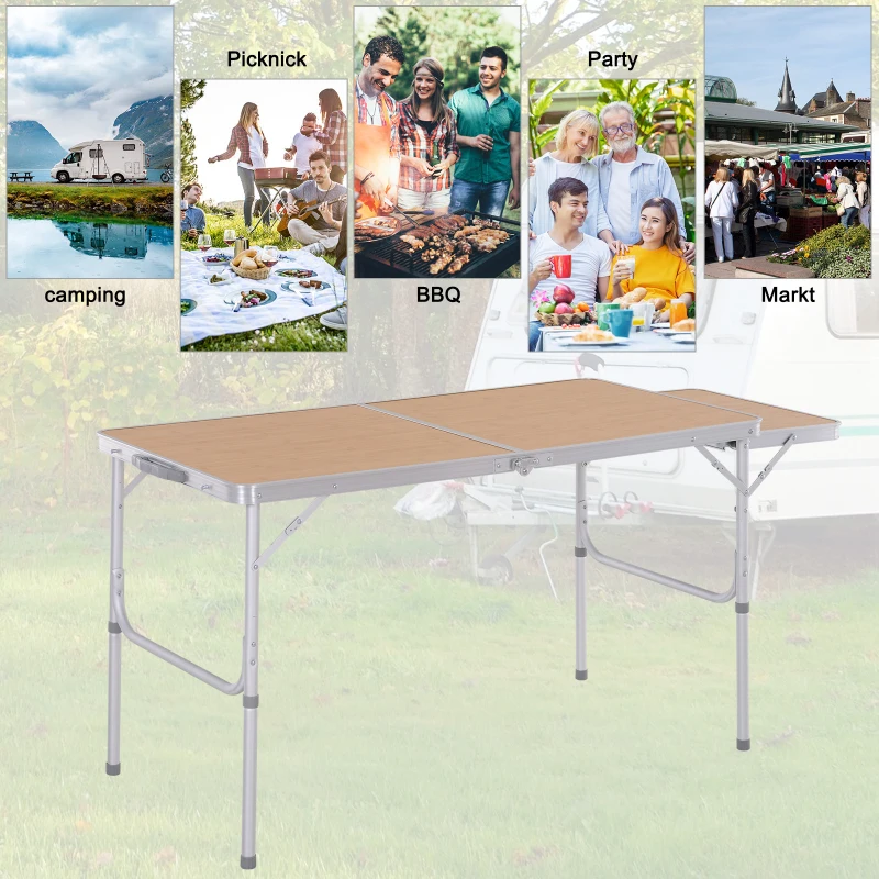 Outsunny® campingtafel klaptafel picknicktafel in hoogte verstelbaar etra tafelblad aluminium 120 x 60 x 40/70 cm | Aosom.nl