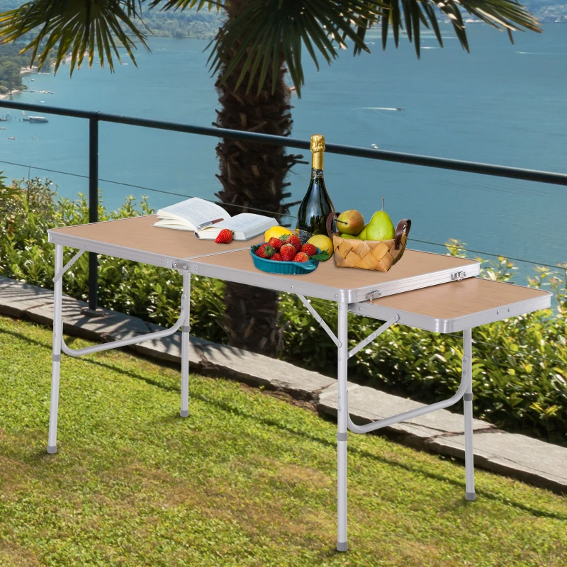 Outsunny® campingtafel klaptafel picknicktafel in hoogte verstelbaar etra tafelblad aluminium 120 x 60 x 40/70 cm | Aosom.nl