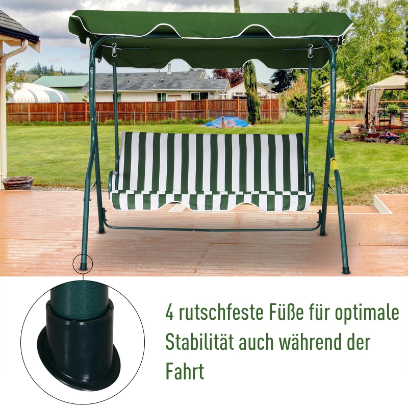 Outsunny Hollywoodschommel tuinschommel verstelbaar zonnedak metalen frame groen