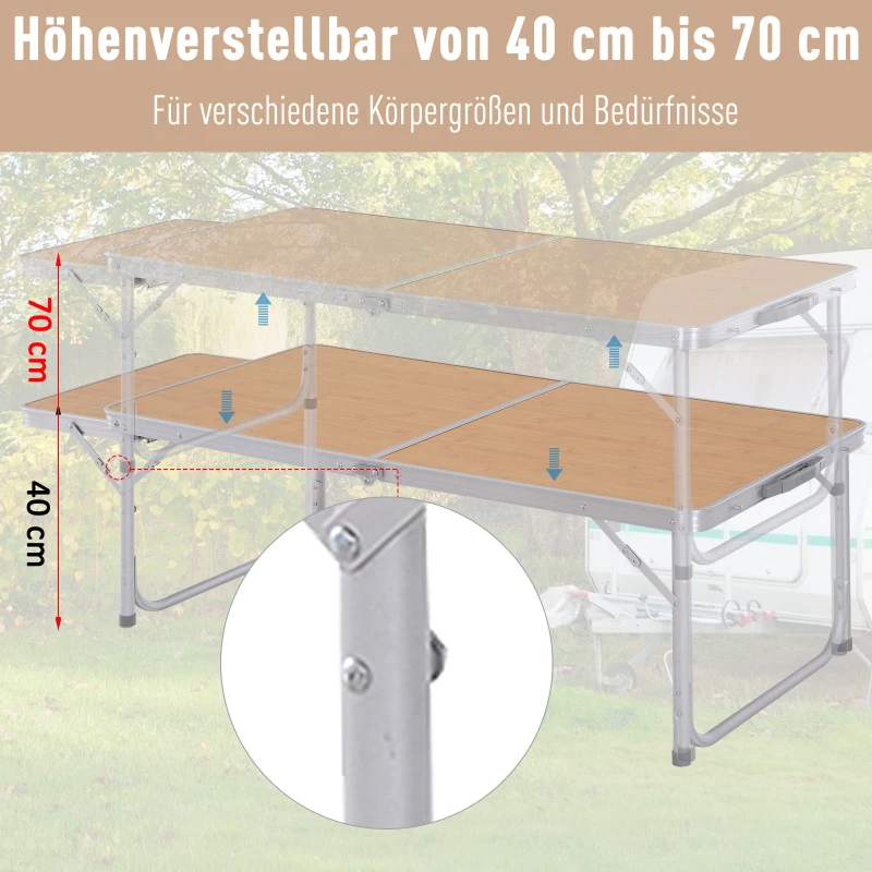 Outsunny® campingtafel klaptafel picknicktafel in hoogte verstelbaar etra tafelblad aluminium 120 x 60 x 40/70 cm | Aosom.nl