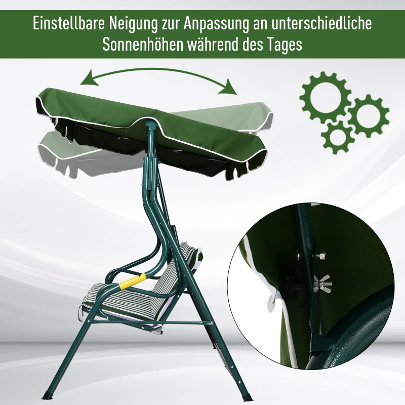 Outsunny Hollywoodschommel tuinschommel verstelbaar zonnedak metalen frame groen