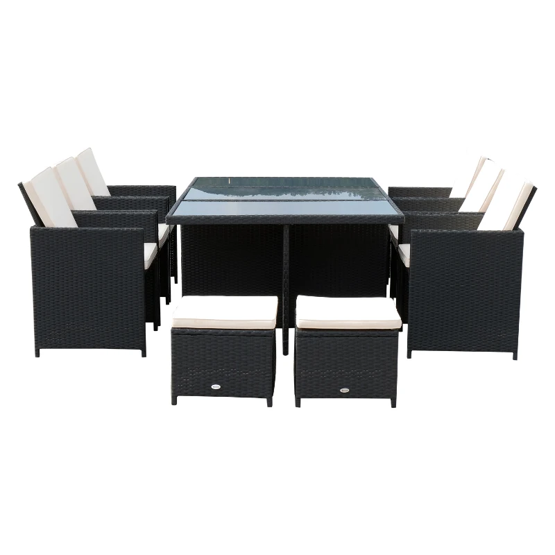 Outsunny Poly-rotan zitgroep 27-delig Zitset met kussens, tuinmeubelen in zwart aluminium