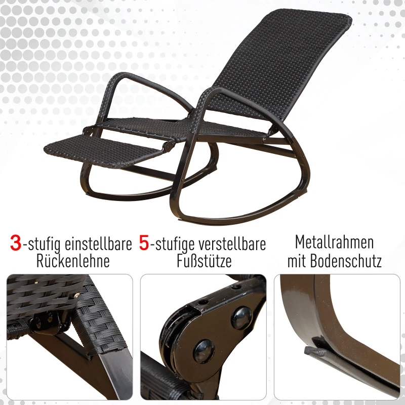 Schommelstoel met voetsteun 3-voudige rugleuning PE rotan zwart
