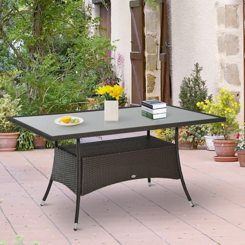 Outsunny Polyrotan tuintafel glazen tafel eettafel tuinmeubelen tafel metaal 150 x 85 x 74 cm