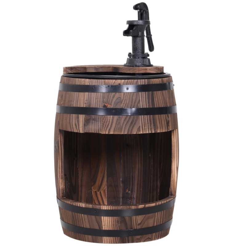 Outsunny® tuinfontein sierfontein fontein vatfontein waterval houten vat met plantenbak vurenhout + metaal donkerbruin ∅32 x 58,5 cm | Aosom.nl