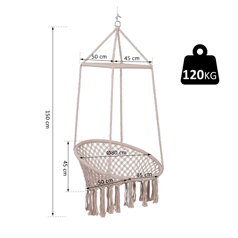 Outsunny Hangstoel hangschommel vintage buiten hangstoel Ø80 x 150 h cm max. 120 kg