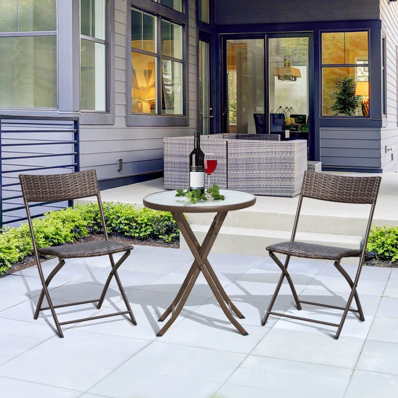 Outsunny® bistroset balkonset tuinset 3-delig poly-rotan inklapbaar bruin