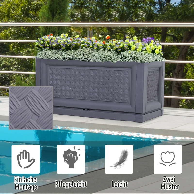 verhoogd bed tuinbed plantenbak 2 patronen afwateringsgaten PP grijs 80 x 40 x 38 cm