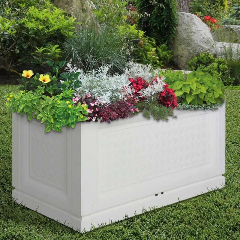 verhoogd bed tuinbed plantenbak 2 patronen afwateringsgaten PP wit 80 x 40 x 38 cm
