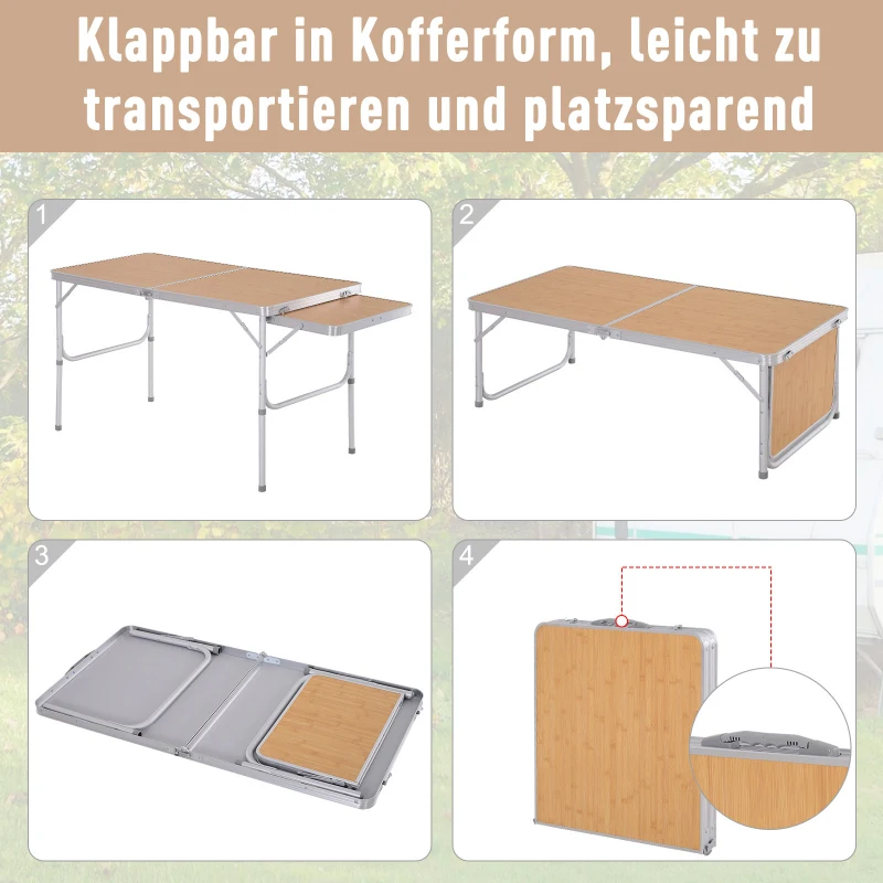 Outsunny® campingtafel klaptafel picknicktafel in hoogte verstelbaar etra tafelblad aluminium 120 x 60 x 40/70 cm | Aosom.nl