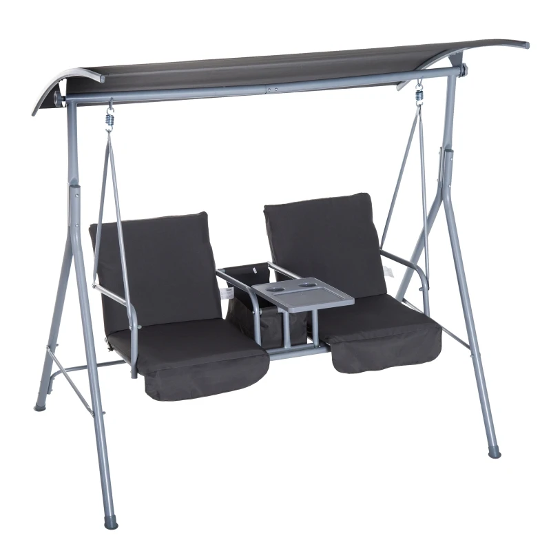 Outsunny Hollywoodschommel 2-zits tuinschommel schommel met zonnekap beige/grijs