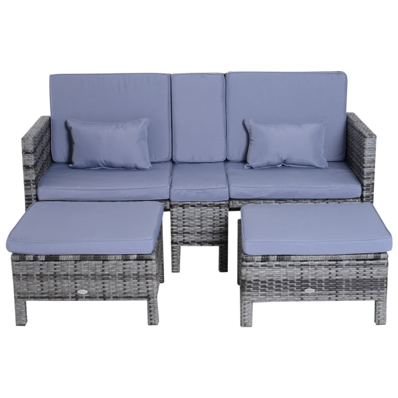 Outsunny Tuinbankset lounge 3-delig Tuinset tuinmeubelen met sofa krukje kussens