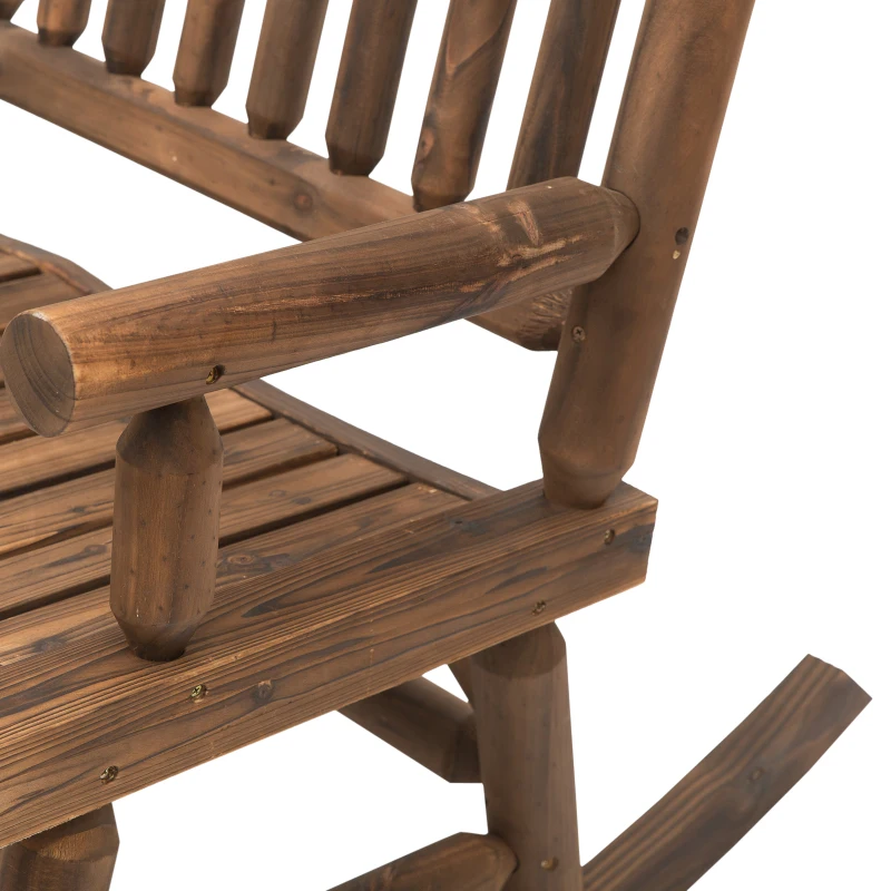 Outsunny Schommelstoel met armleuningen tuinstoel schommelstoel massief hout donkerbruin