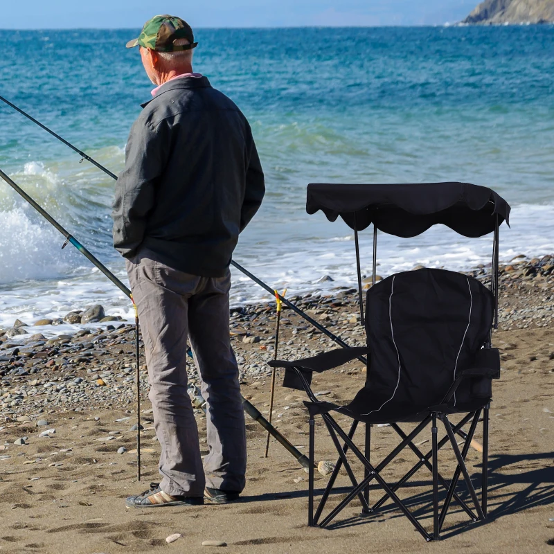 Visstoel klapstoel campingstoel met luifel bekerhouder Oxford zwart