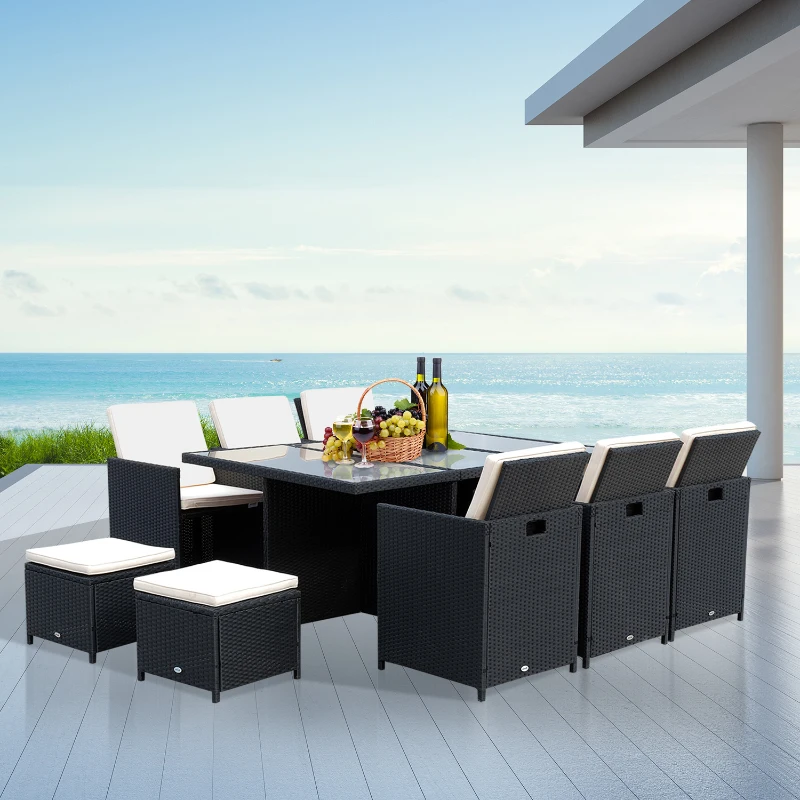 Outsunny Poly-rotan zitgroep 27-delig Zitset met kussens, tuinmeubelen in zwart aluminium