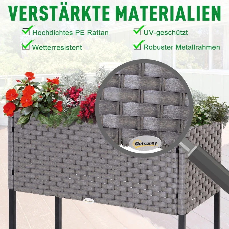 Outsunny® verhoogd bed, bloembak, bloempot met plank, irrigatie, rotan bruin 70 x 30 x 72 cm | Aosom.de