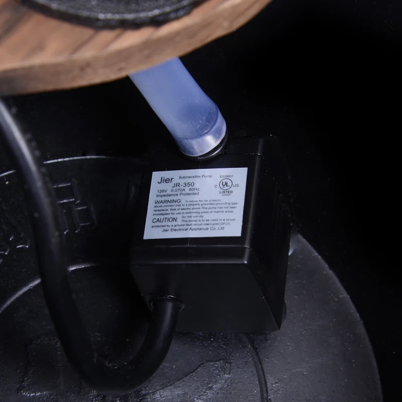 Outsunny® tuinfontein sierfontein fontein vatfontein waterval houten vat met plantenbak vurenhout + metaal donkerbruin ∅32 x 58,5 cm | Aosom.nl