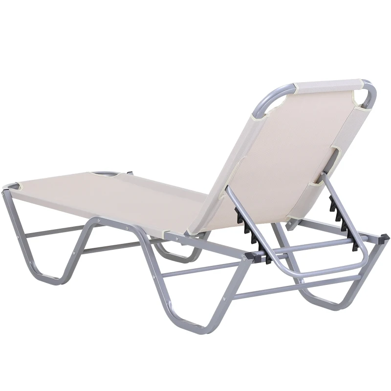 Outsunny Ligstoel, strandstoel, ligbank voor buiten met 5 niveaus, relaxstoel, aluminium, Oxford-stof, crème