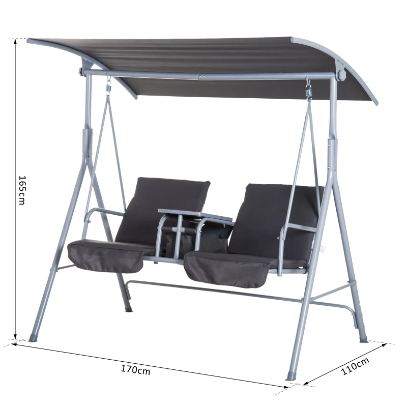 Outsunny Hollywoodschommel 2-zits tuinschommel schommel met zonnekap beige/grijs