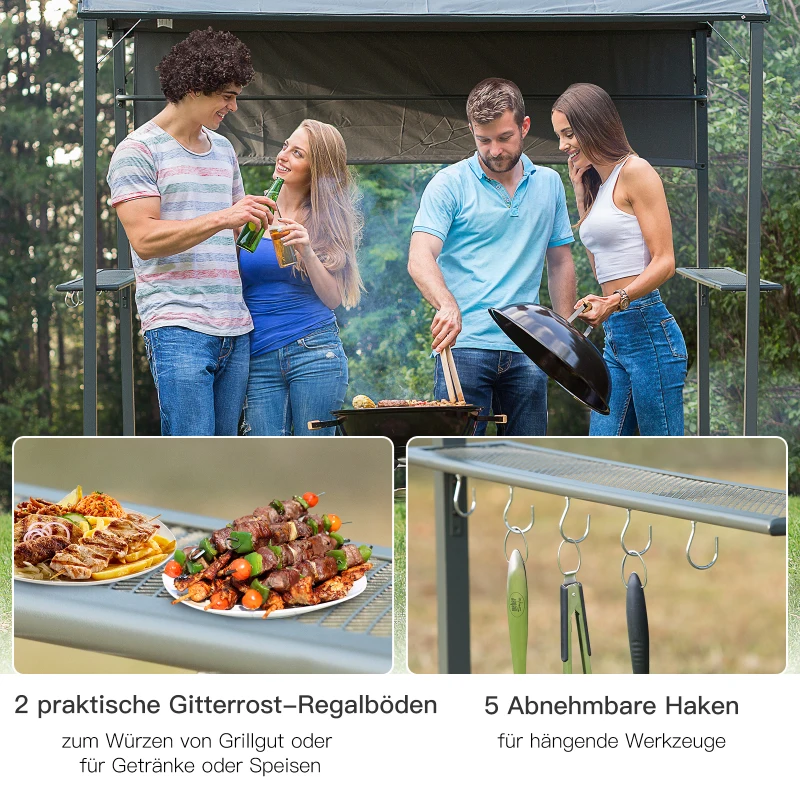 Barbecue-paviljoen met vlamvertragend dak BBQ-paviljoen met 2 schappen polyester zwart