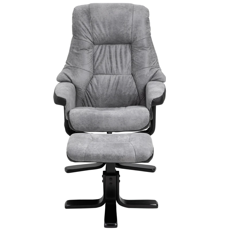 HOMCOM Relaxfauteuil met kruk TV-fauteuil gestoffeerde fauteuil ligstoel grijs 78 x 82,5 x 109 cm