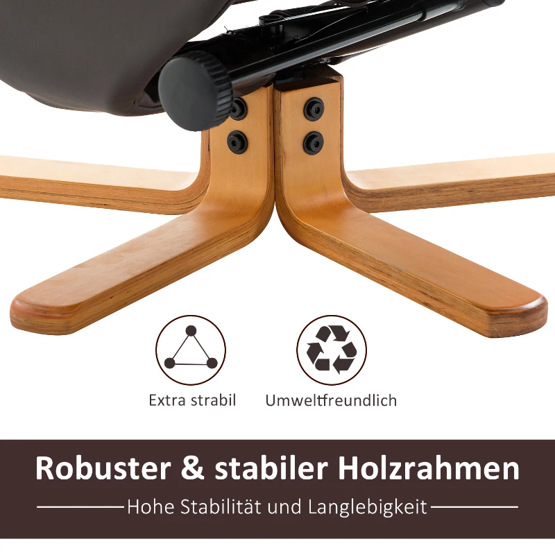 HOMCOM Relaxstoel met kruk tv-stoel 360° draaibaar ligfunctie hout bruin(m-6)