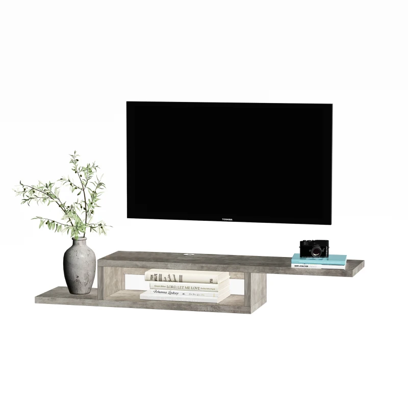 HOMCOM Tv-wandkast, lowboard met hangplank, spaanplaat, modern design, cementgrijs
