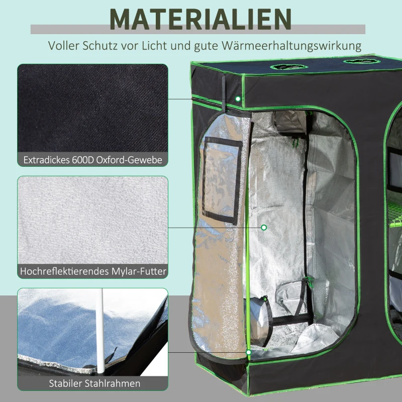 Kweektent kweekkas 90 x 60 x 135 cm kasplant 600D Oxford doek staal