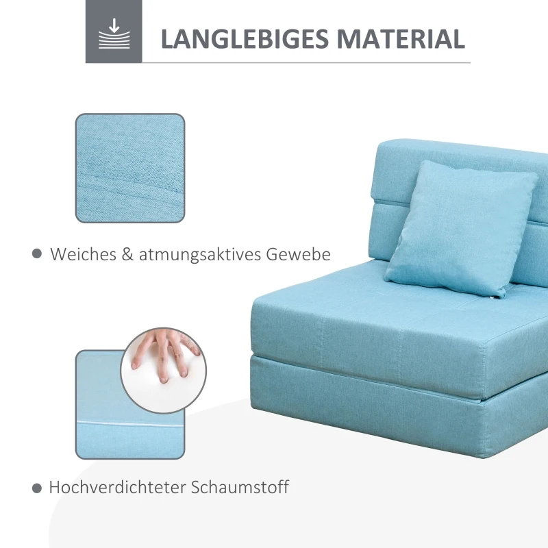 HOMCOM Fauteuil Slaapbank Slaapbank Enkele bank met wasbaar kussen Blauw