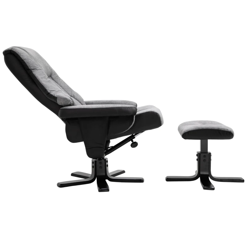 HOMCOM Relaxfauteuil met kruk TV-fauteuil gestoffeerde fauteuil ligstoel grijs 78 x 82,5 x 109 cm