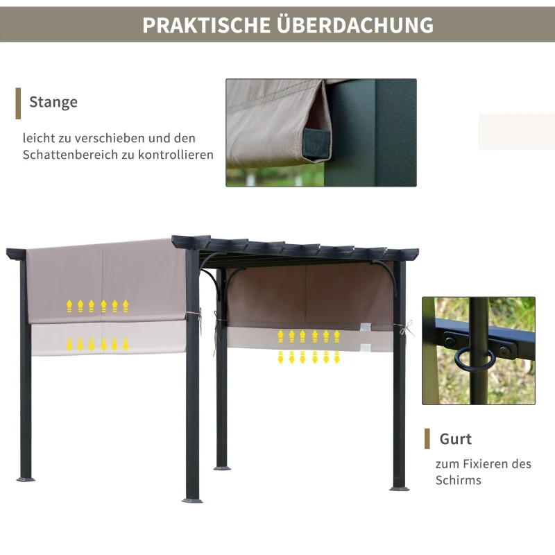 Outsunny paviljoen 3 x 3 m pergola met verstelbaar stoffen dak uv + waterbestendig staal