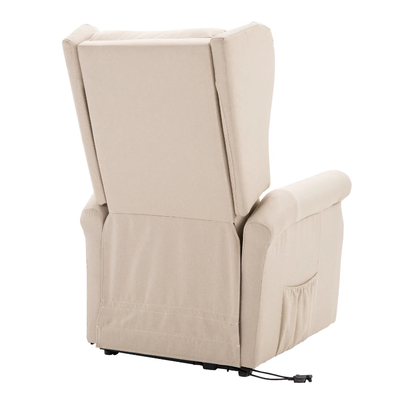 HOMCOM relaxstoel tv-stoel met elektrische opstahulp linnen hout schuimstof crème 72,5 x 94 x 109 cm