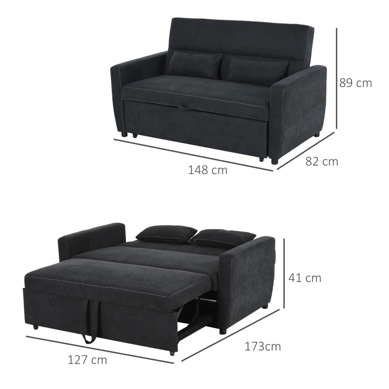 HOMCOM slaapbank, opklapbare bank, 2-zits stoffen bank, slaapbank, bank met slaapfunctie, bankstel, verstelbare hoek 148 x 82 x 89 cm(m-3)