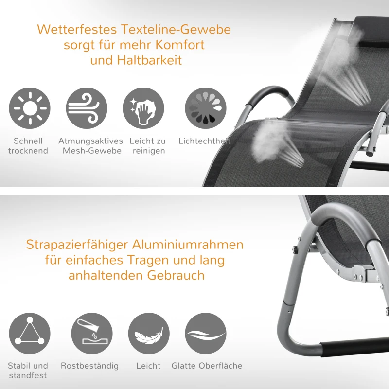 Outsunny Tuinstoelen met kussens ligbed relaxstoel ergonomisch aluminium Texteline