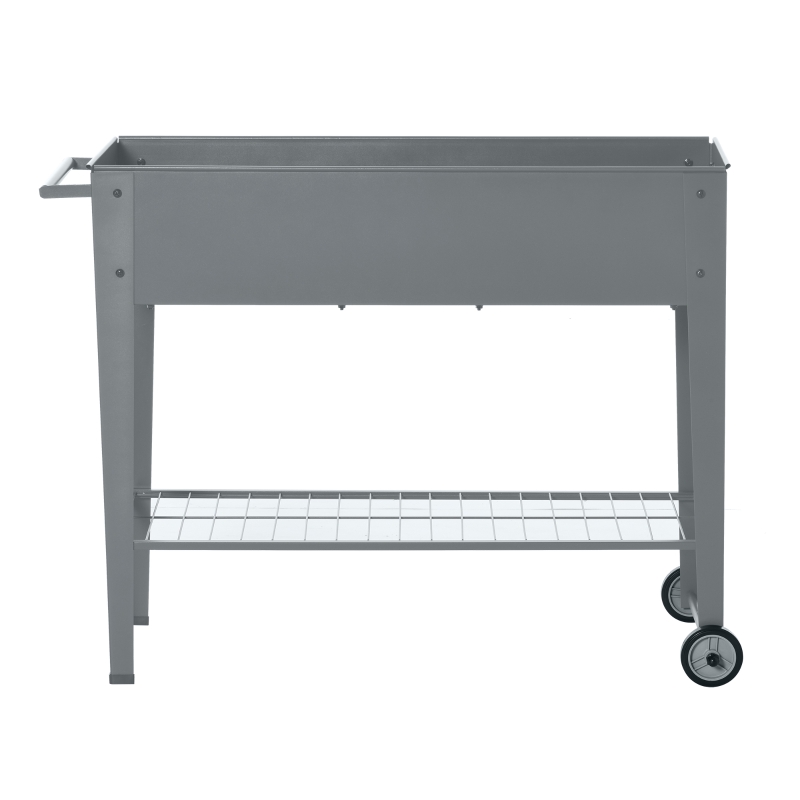 Verhoogd bed met wielen en plank kruidenbed plantenbed metaal kunststof grijs