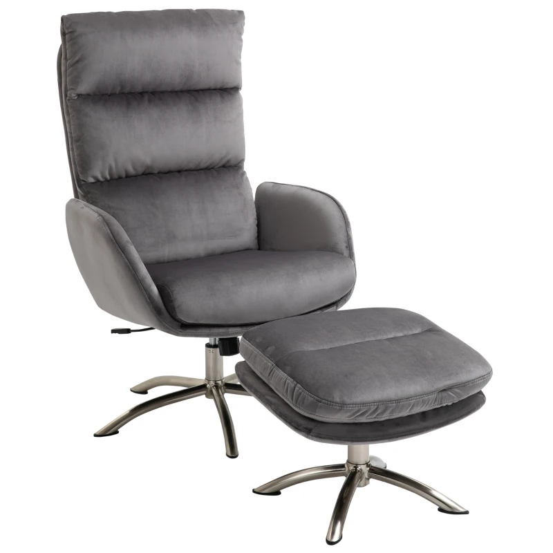 Yaheetech Relaxfauteuil met voetenbank - Bouclé stof - Wit/Crème - Klapbare rugleuning