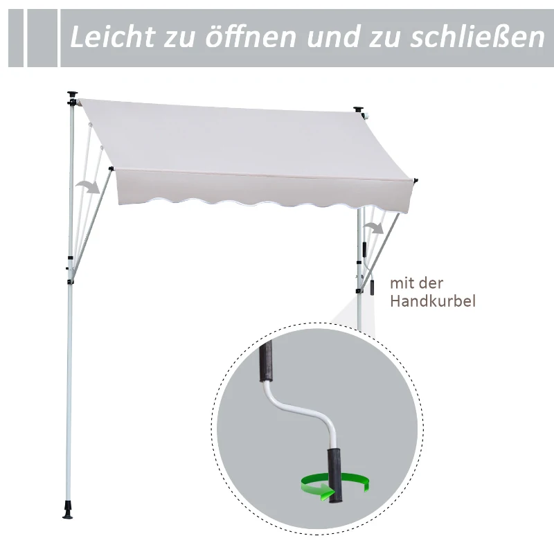 Outsunny Luifel opklaparm klem luifel zonwering handslinger balkon aluminium 3 x 1,2 m creme