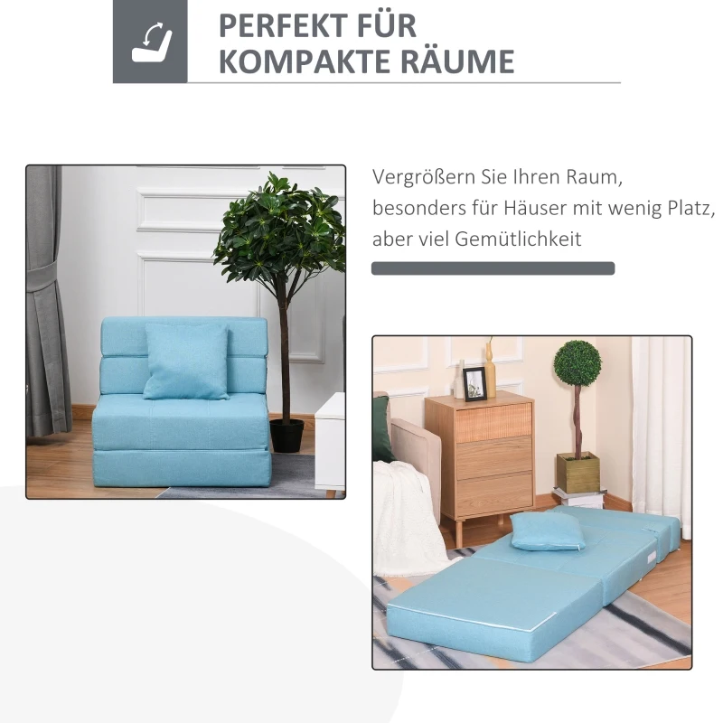 HOMCOM Fauteuil Slaapbank Slaapbank Enkele bank met wasbaar kussen Blauw