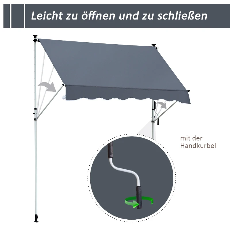 Luifel knikarm klem luifel zonwering handslinger balkon aluminium 3 x 1,2 m grijs