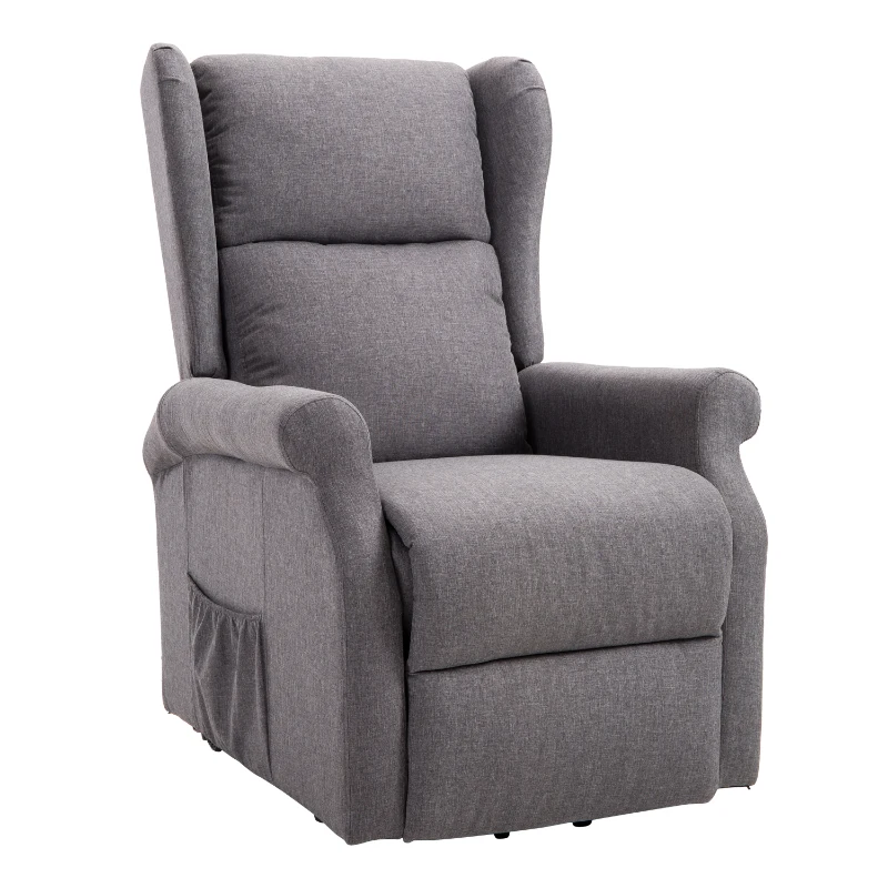 HOMCOM® relaxstoel tv-stoel met elektrische opstahulp linnen hout schuimstof grijs 72,5 x 94 x 109 cm | Aosom.nl(m-5)