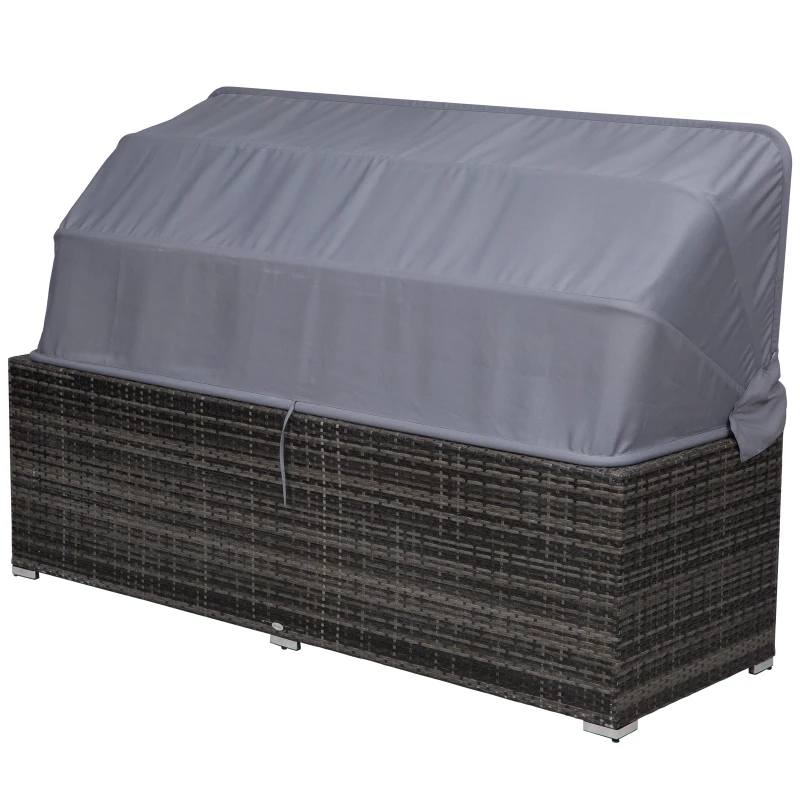 Outsunny Rotan loungeset zitgroep met zonnedak, kussens en bijzettafel metaal