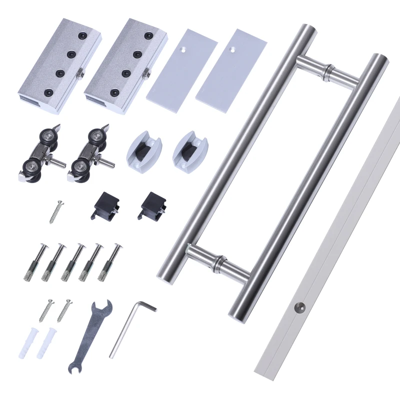 HOMCOM glazen schuifdeur schuifdeur deur kamerdeur met handgreep eenzijdig gesatineerd met stroken 2050 x 900 mm