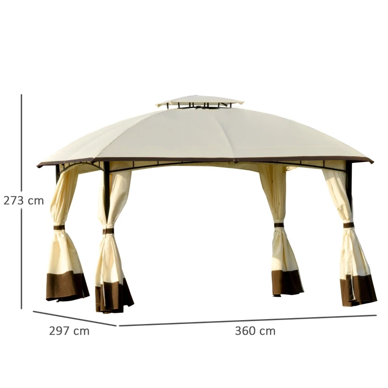 Outsunny paviljoen zonwering praktisch dubbel dak 3,6 x 2,97 x 2,73 m