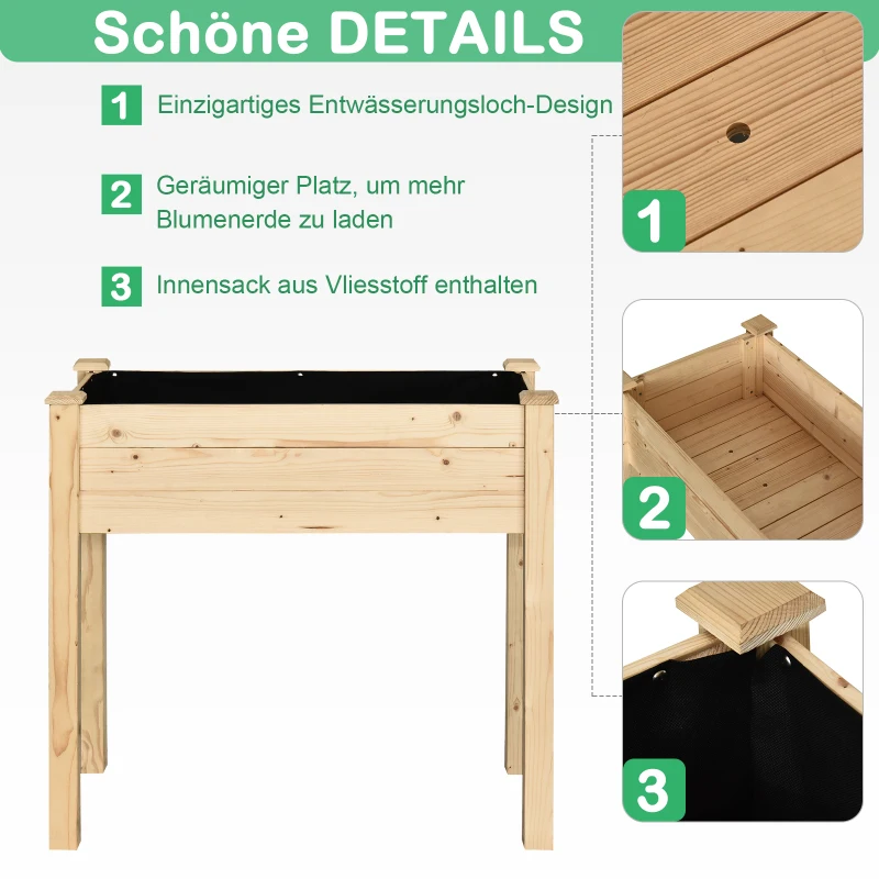 Verhoogd bed plantenbak kruidenbed met afvoergaten non-woven massief hout naturel