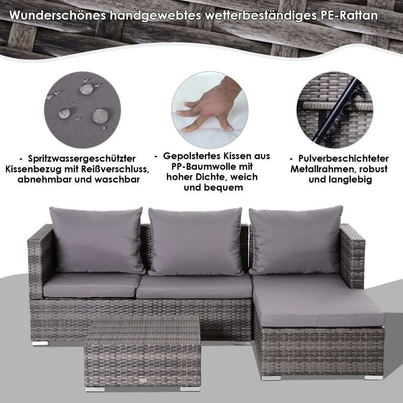 Outsunny driedelige tuinset zitgroep koffietafel opbergruimte in 5 stappen verstelbare rugleuning PE