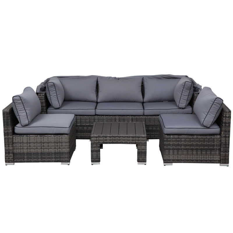 Outsunny Rotan loungeset zitgroep met zonnedak, kussens en bijzettafel metaal