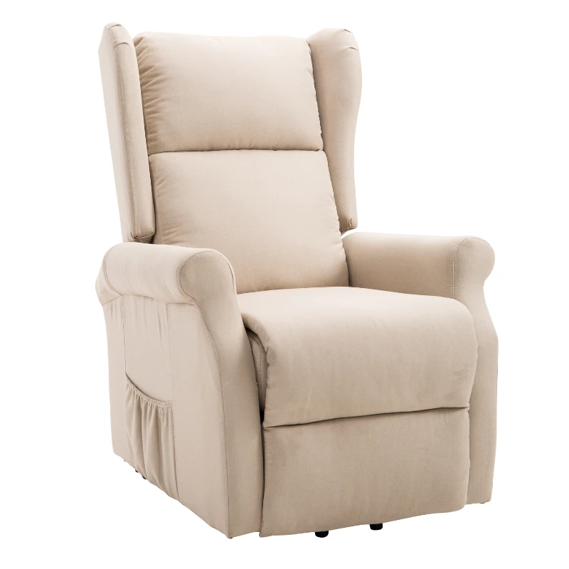 HOMCOM relaxstoel tv-stoel met elektrische opstahulp linnen hout schuimstof crème 72,5 x 94 x 109 cm