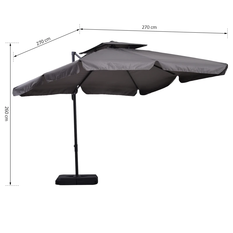 Parasol UV50+ zweefparasol en 4 gewichten inclusief beschermhoes aluminium