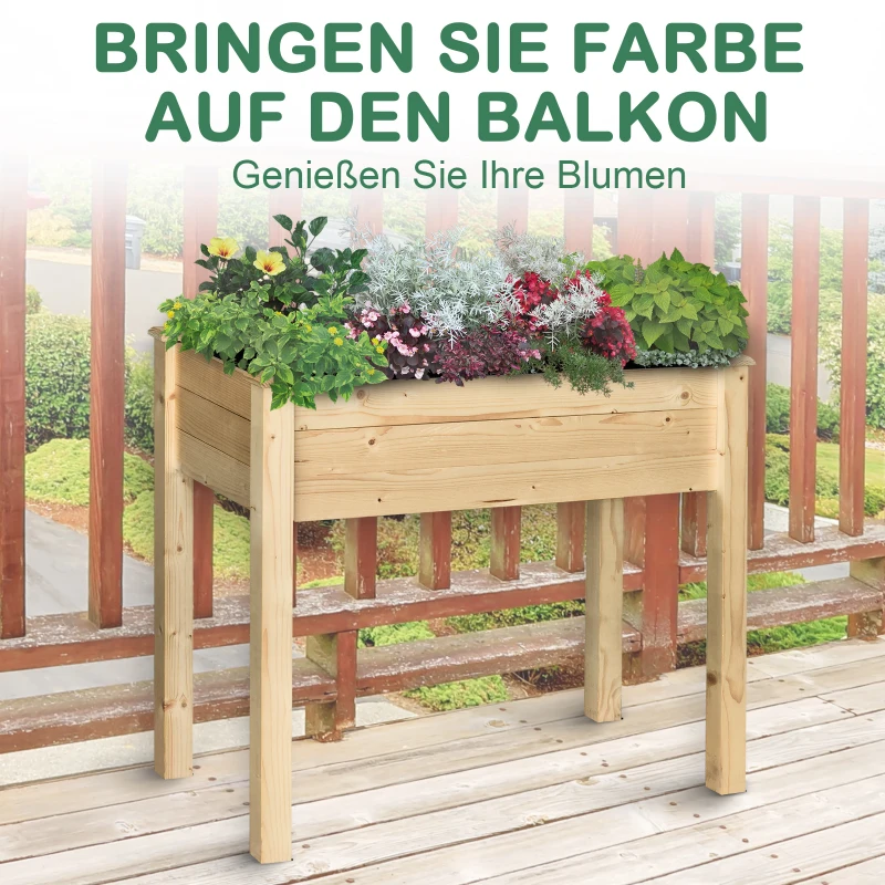 Verhoogd bed plantenbak kruidenbed met afvoergaten non-woven massief hout naturel